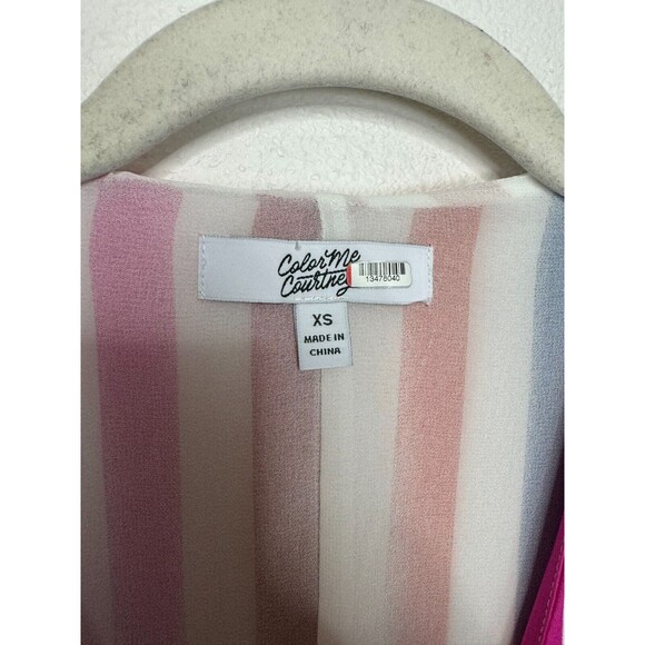 Color Me Courtney Size XS Taira Wrap Dress Rainbow Stripe V-Neck Flutter Sleeve - Picture 8 of 14
